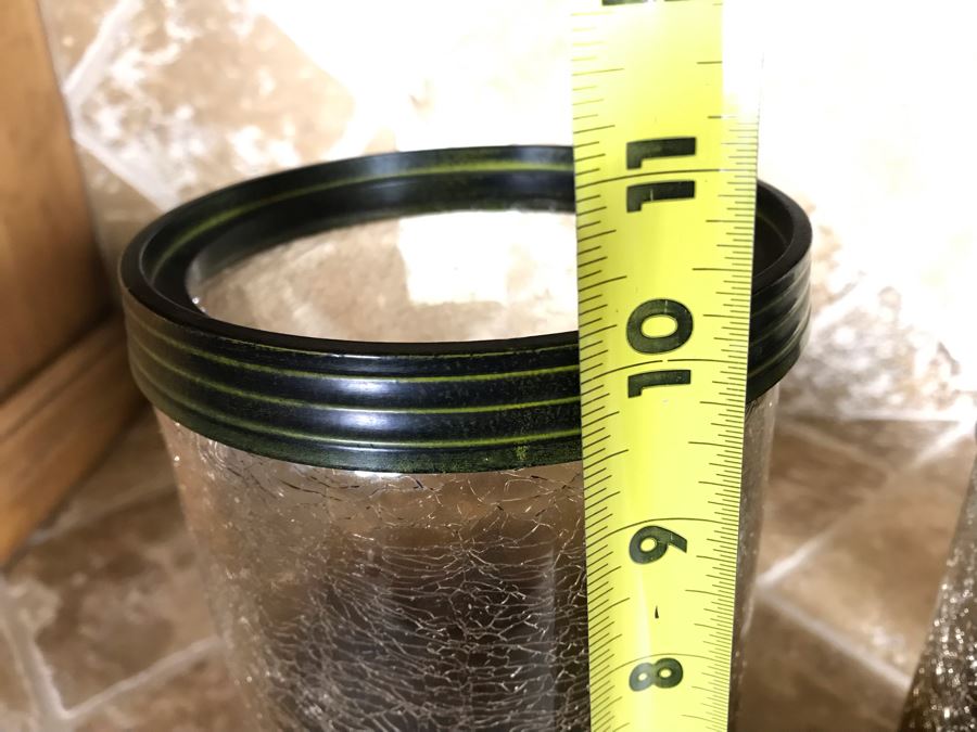 Uttermost Crackled Glass Metal Footed Jars (Two With Lids) Large Is 10H, Small Is 9H [Photo 10]