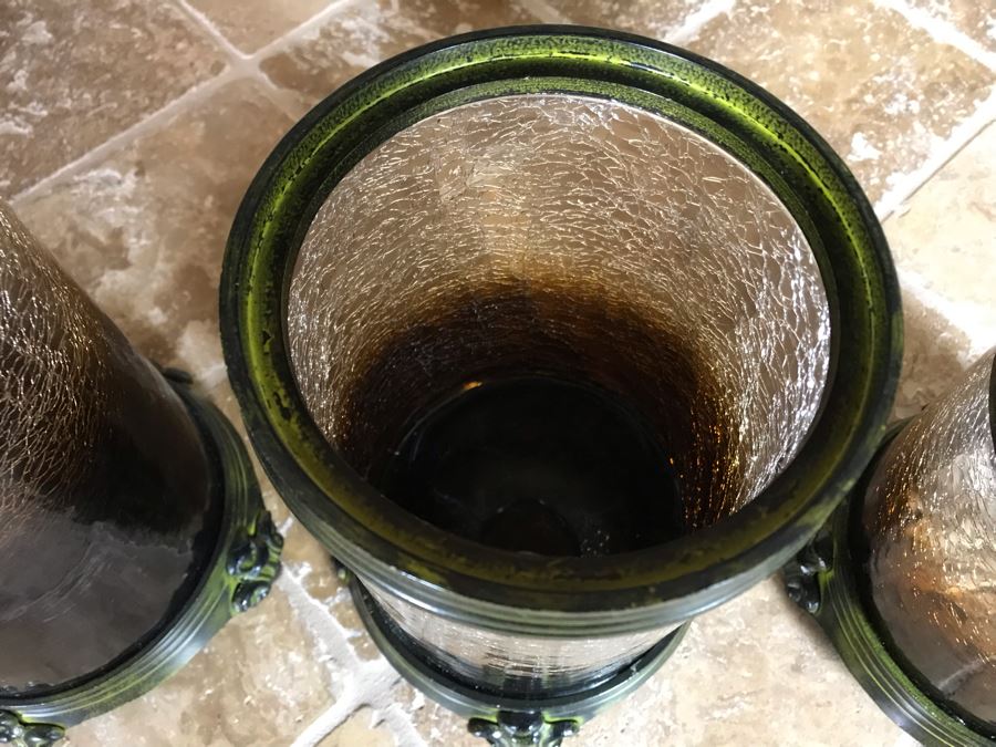 Uttermost Crackled Glass Metal Footed Jars (Two With Lids) Large Is 10H, Small Is 9H [Photo 7]