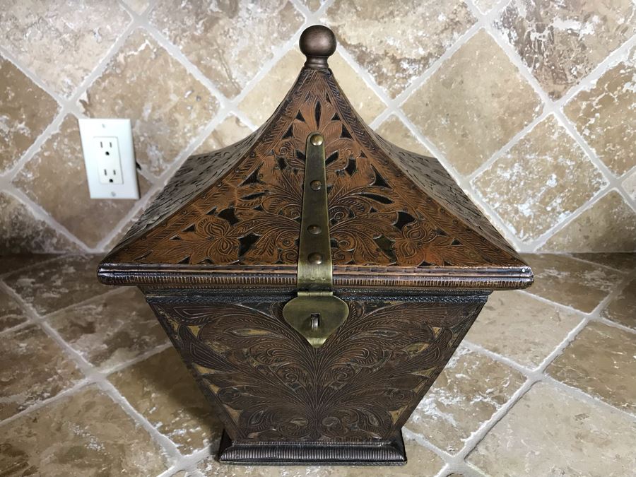 Copper And Brass Decorative Hinged Box 10W X 10D X 13H [Photo 2]