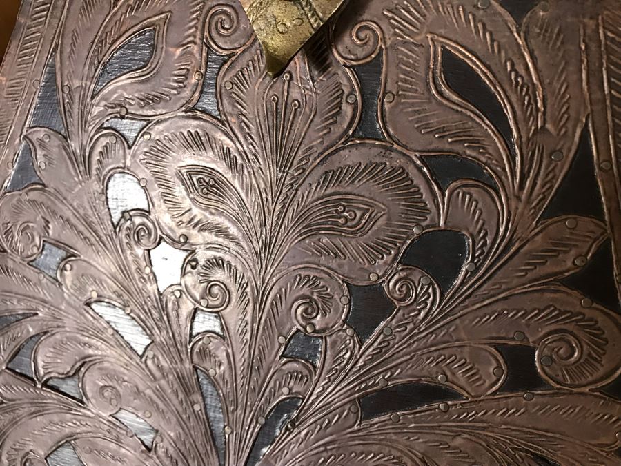 Copper And Brass Decorative Hinged Box With Peacock Finial From Ronita Smith Collection 16W X 16D X 15H Retails $199 [Photo 13]