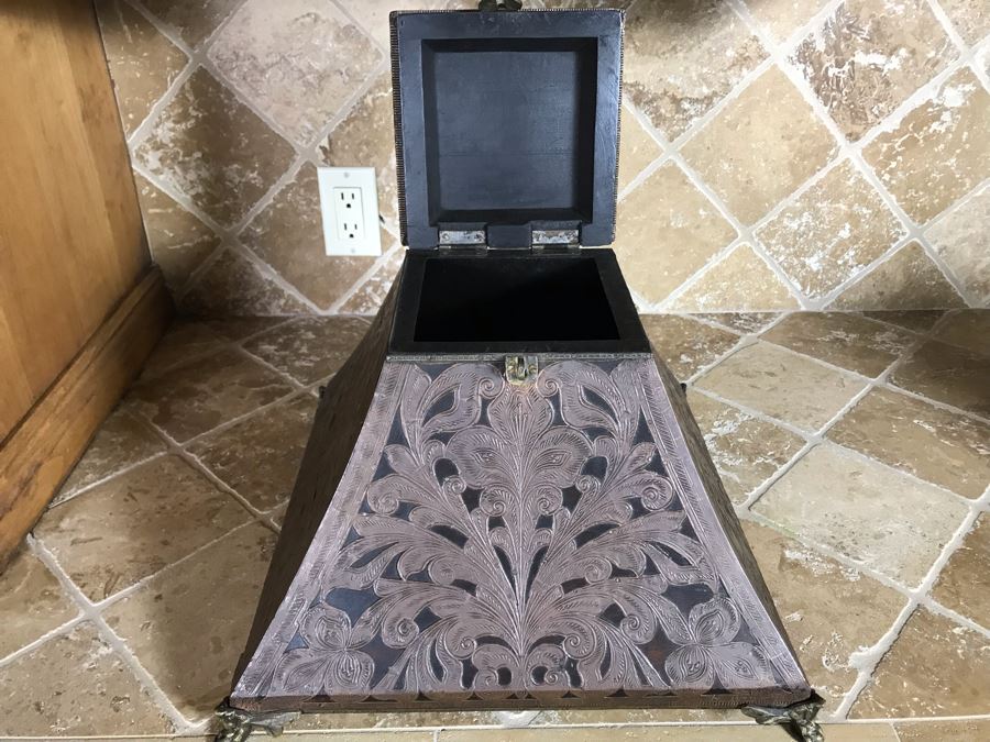 Copper And Brass Decorative Hinged Box With Peacock Finial From Ronita Smith Collection 16W X 16D X 15H Retails $199 [Photo 8]