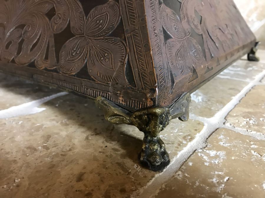 Copper And Brass Decorative Hinged Box With Peacock Finial From Ronita Smith Collection 16W X 16D X 15H Retails $199 [Photo 7]