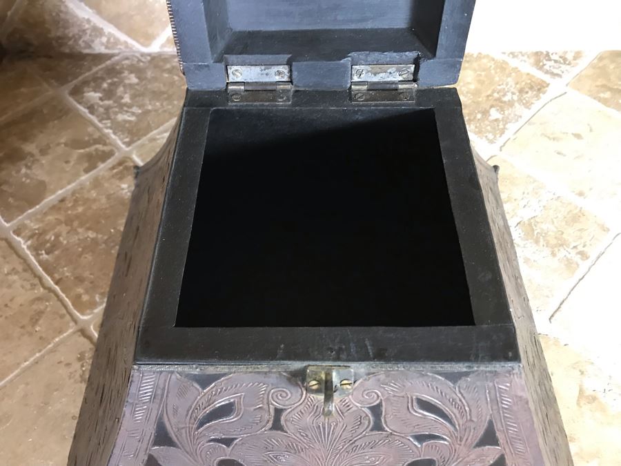 Copper And Brass Decorative Hinged Box With Peacock Finial From Ronita Smith Collection 16W X 16D X 15H Retails $199 [Photo 9]