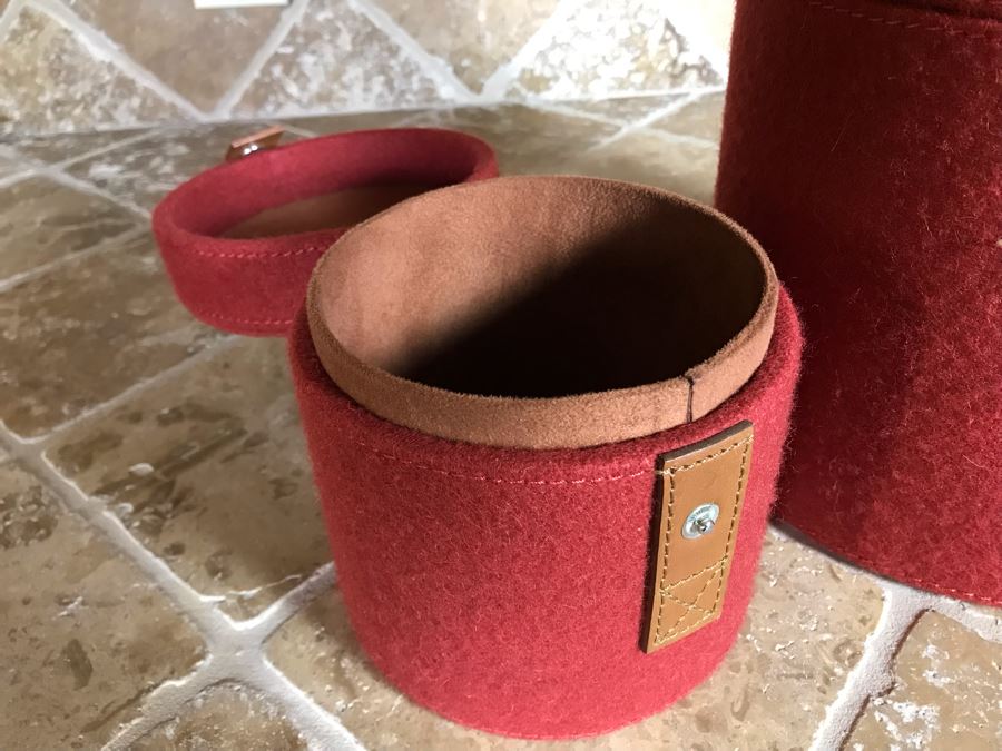 Set Of Three Pomegranate Felt Nesting Boxes By Lazy Susan (8H, 7H, 5.5H) Retails $230 Plus Decorative Skeleton Keys On Ring [Photo 6]