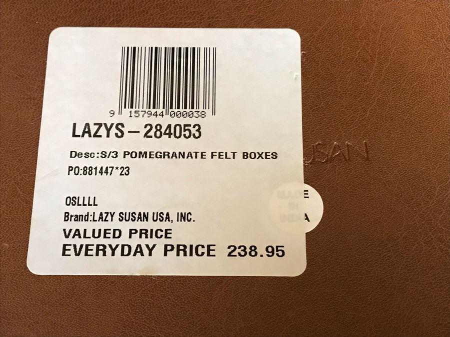 Set Of Three Pomegranate Felt Nesting Boxes By Lazy Susan (8H, 7H, 5.5H) Retails $230 Plus Decorative Skeleton Keys On Ring [Photo 13]