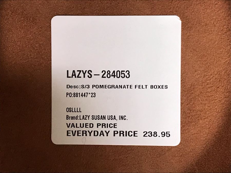 Set Of Three Pomegranate Felt Nesting Boxes By Lazy Susan (8H, 7H, 5.5H) Retails $230 Plus Decorative Skeleton Keys On Ring [Photo 11]