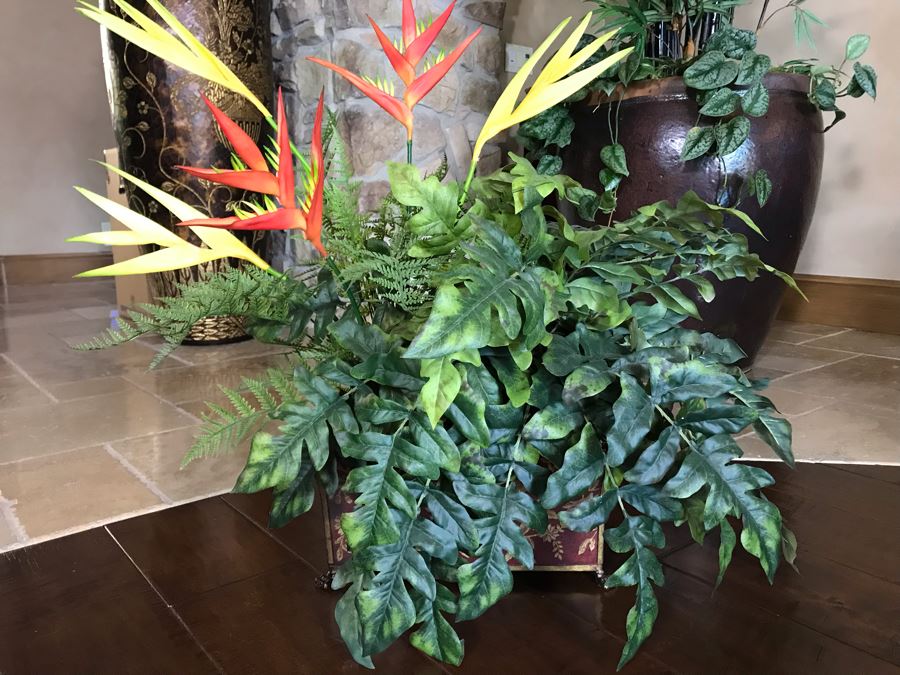 Decorative Faux Birds Of Paradise Plants In Rectangular Metal Planter 36W X 30H [Photo 2]