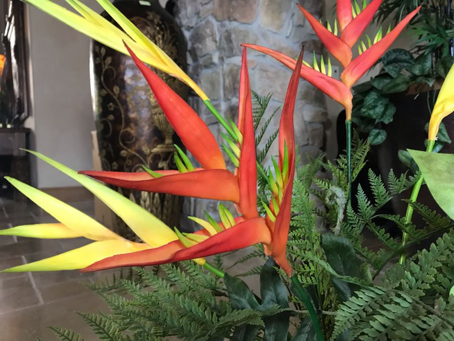 Decorative Faux Birds Of Paradise Plants In Rectangular Metal Planter 36W X 30H [Photo 3]