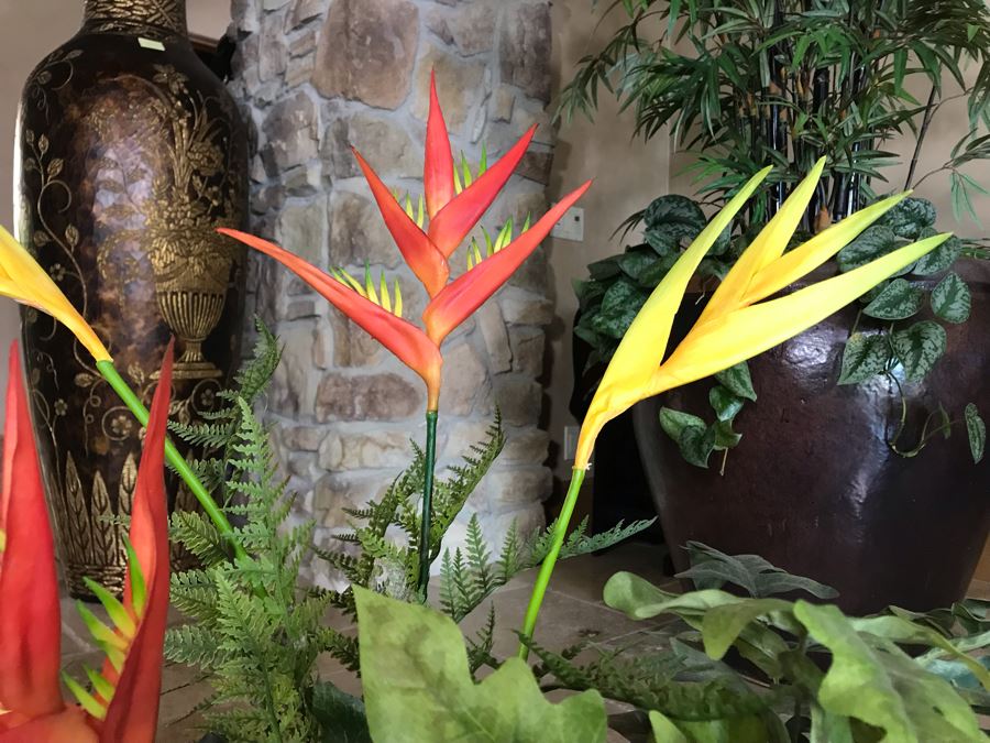 Decorative Faux Birds Of Paradise Plants In Rectangular Metal Planter 36W X 30H [Photo 4]