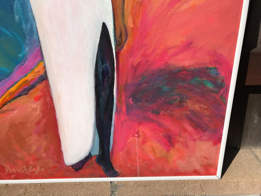 Original Jean Klafs Abstract Expressionist Framed Painting On Canvas Titled 'All In White' 36 X 24 [Photo 6]