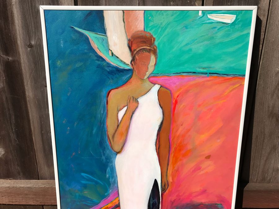 Original Jean Klafs Abstract Expressionist Framed Painting On Canvas Titled 'All In White' 36 X 24 [Photo 3]