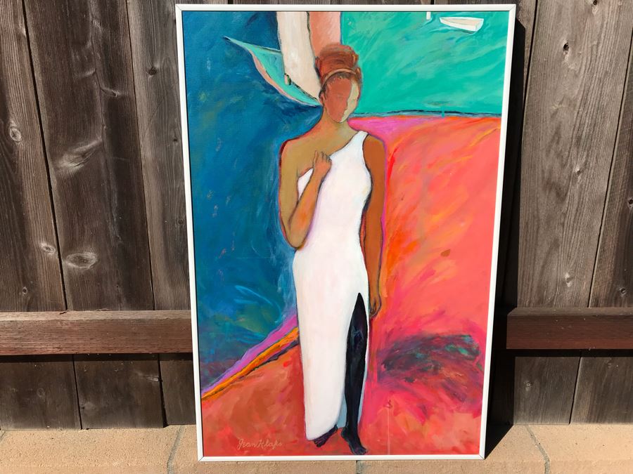 Original Jean Klafs Abstract Expressionist Framed Painting On Canvas Titled 'All In White' 36 X 24 [Photo 2]