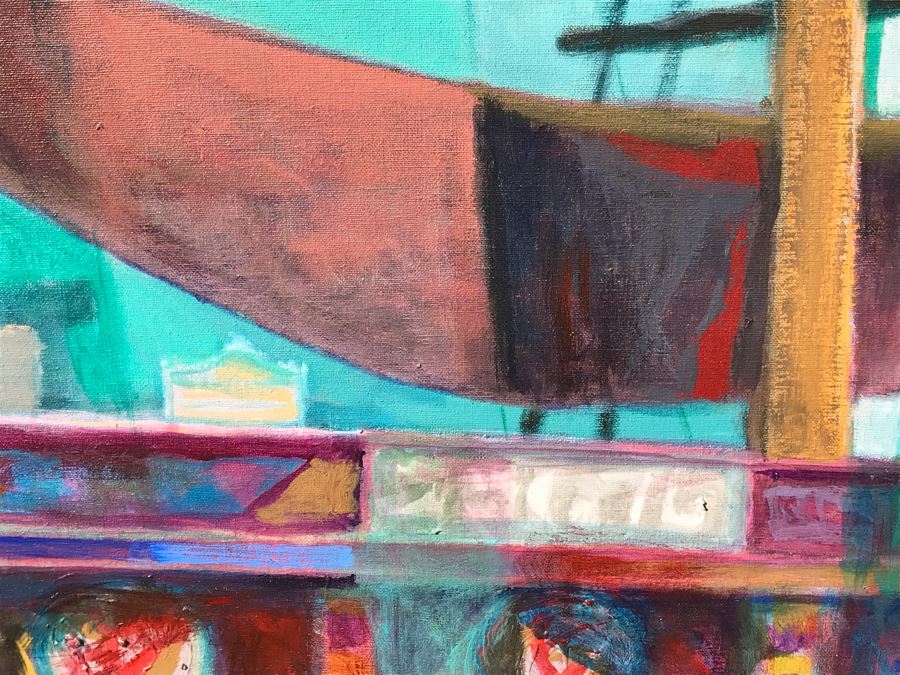 Original Jean Klafs Abstract Expressionist Painting On Canvas Titled 'Chinese Junk' 29 X 42 [Photo 8]