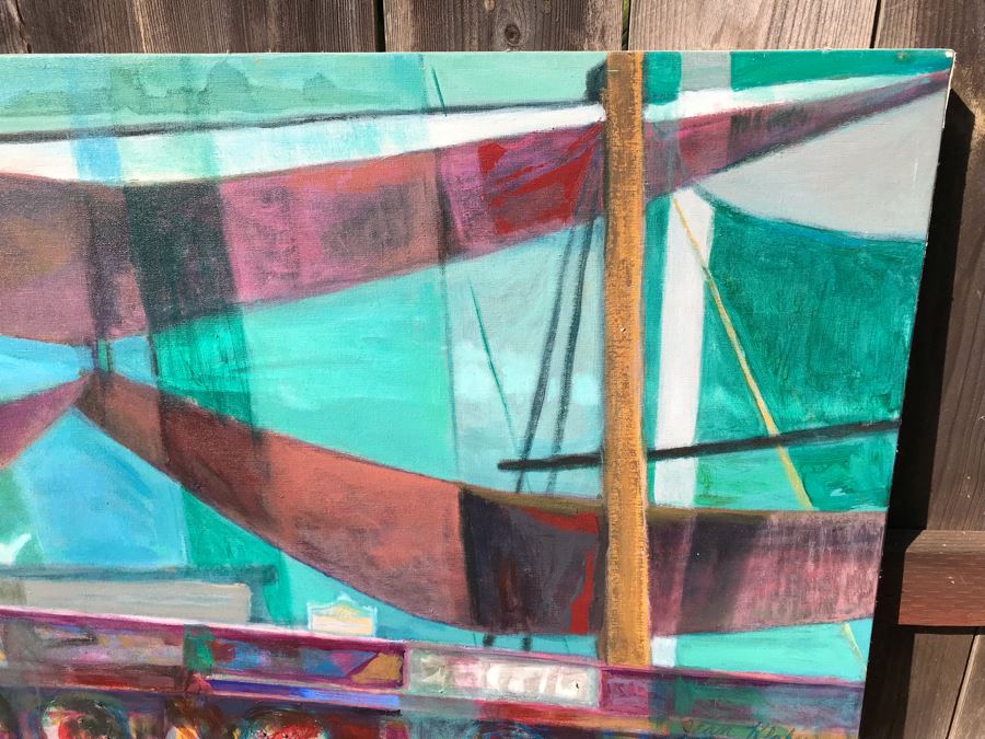 Original Jean Klafs Abstract Expressionist Painting On Canvas Titled 'Chinese Junk' 29 X 42 [Photo 5]