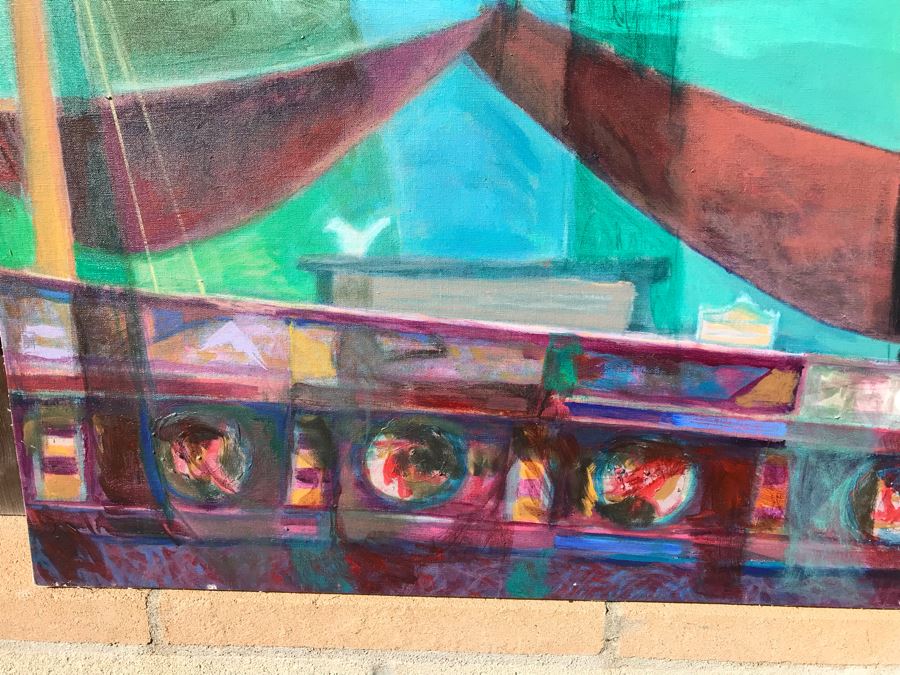 Original Jean Klafs Abstract Expressionist Painting On Canvas Titled 'Chinese Junk' 29 X 42 [Photo 6]