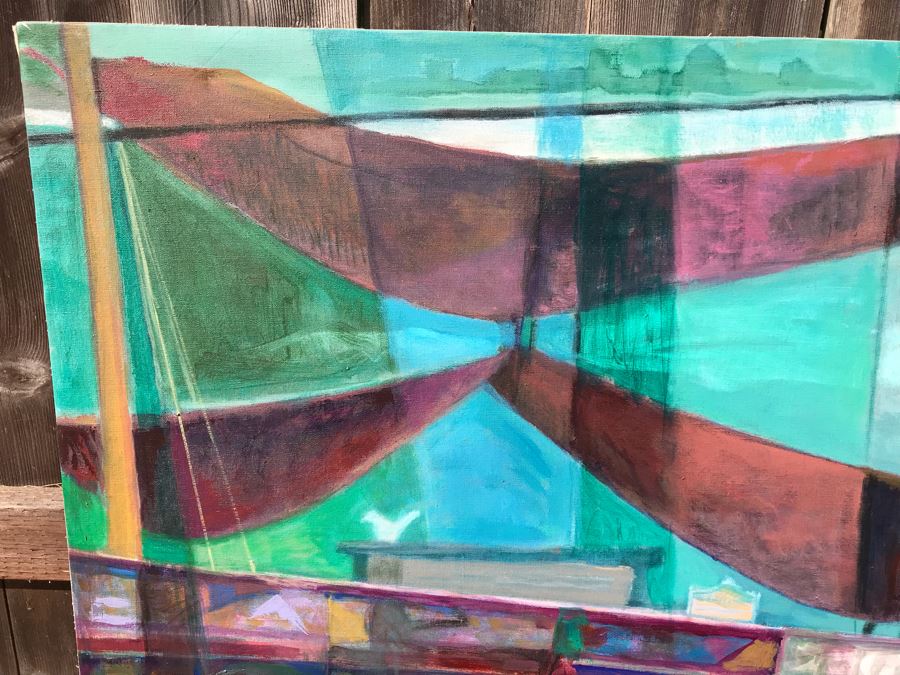 Original Jean Klafs Abstract Expressionist Painting On Canvas Titled 'Chinese Junk' 29 X 42 [Photo 7]