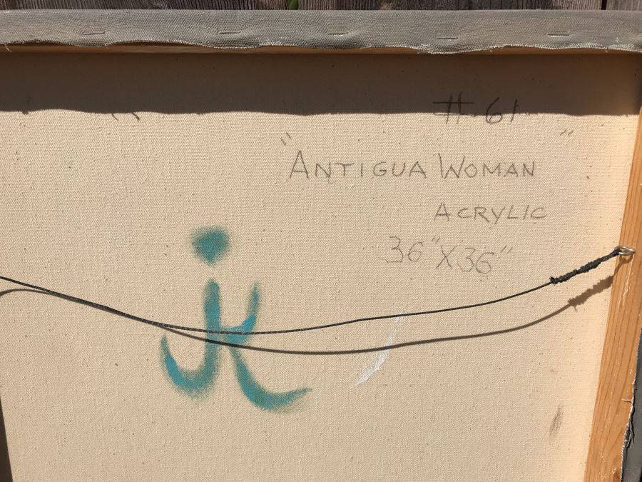Original Jean Klafs Abstract Expressionist Painting On Canvas Titled 'Antigua Woman' 36 X 36 [Photo 9]