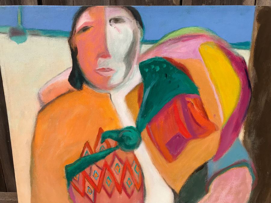 Original Jean Klafs Abstract Expressionist Painting On Canvas Titled 'Antigua Woman' 36 X 36 [Photo 3]