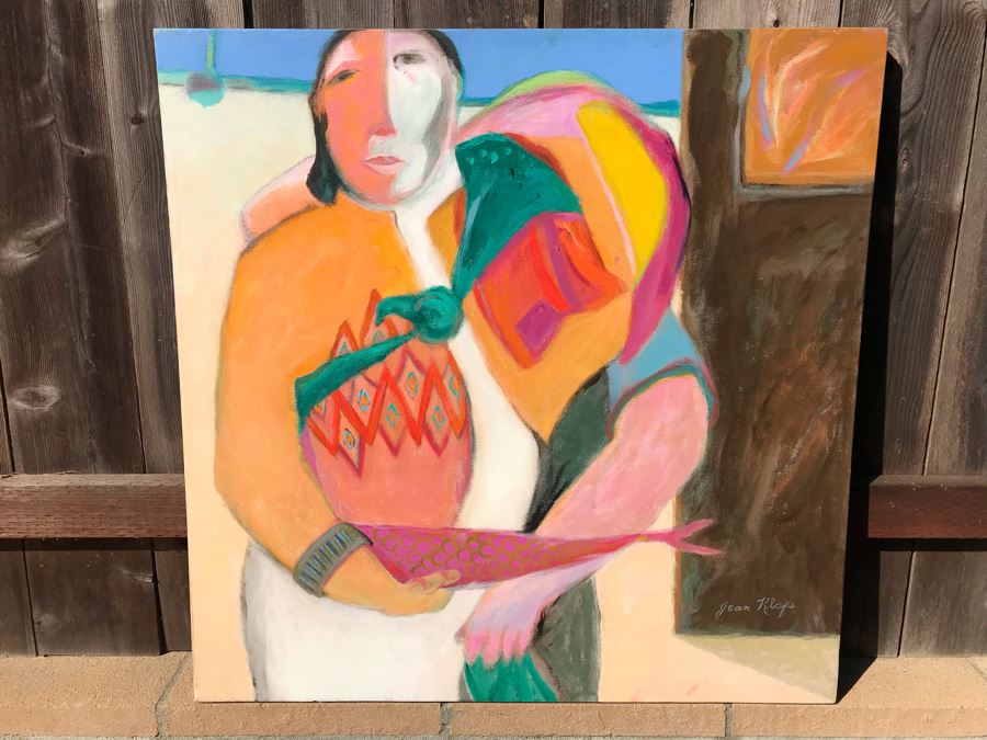 Original Jean Klafs Abstract Expressionist Painting On Canvas Titled 'Antigua Woman' 36 X 36 [Photo 2]