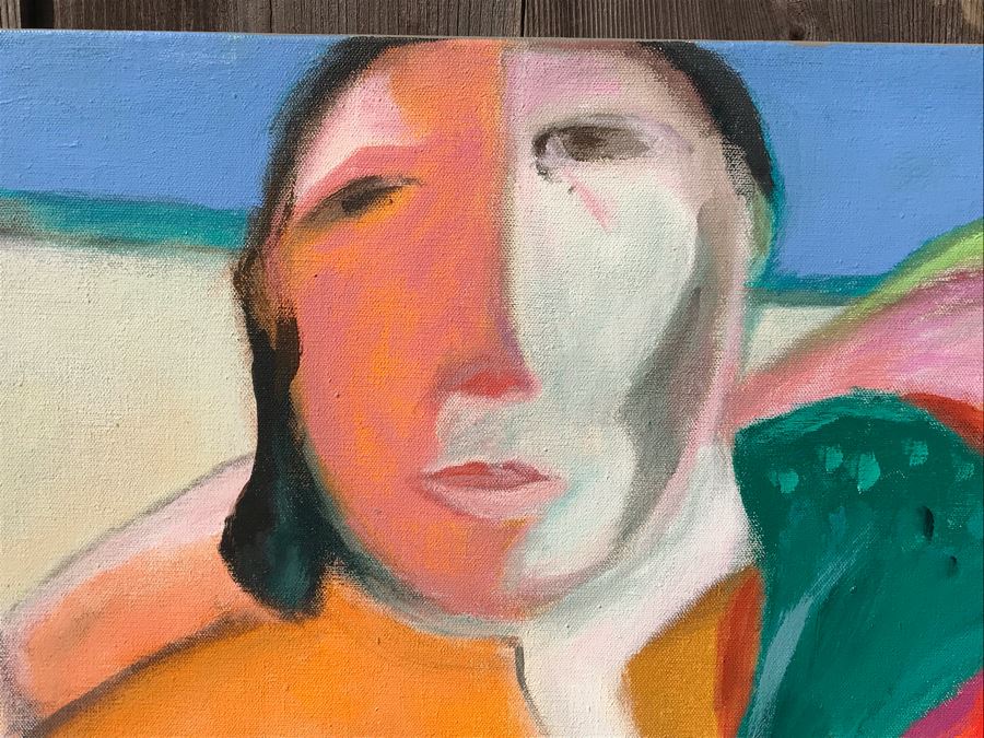 Original Jean Klafs Abstract Expressionist Painting On Canvas Titled 'Antigua Woman' 36 X 36 [Photo 4]