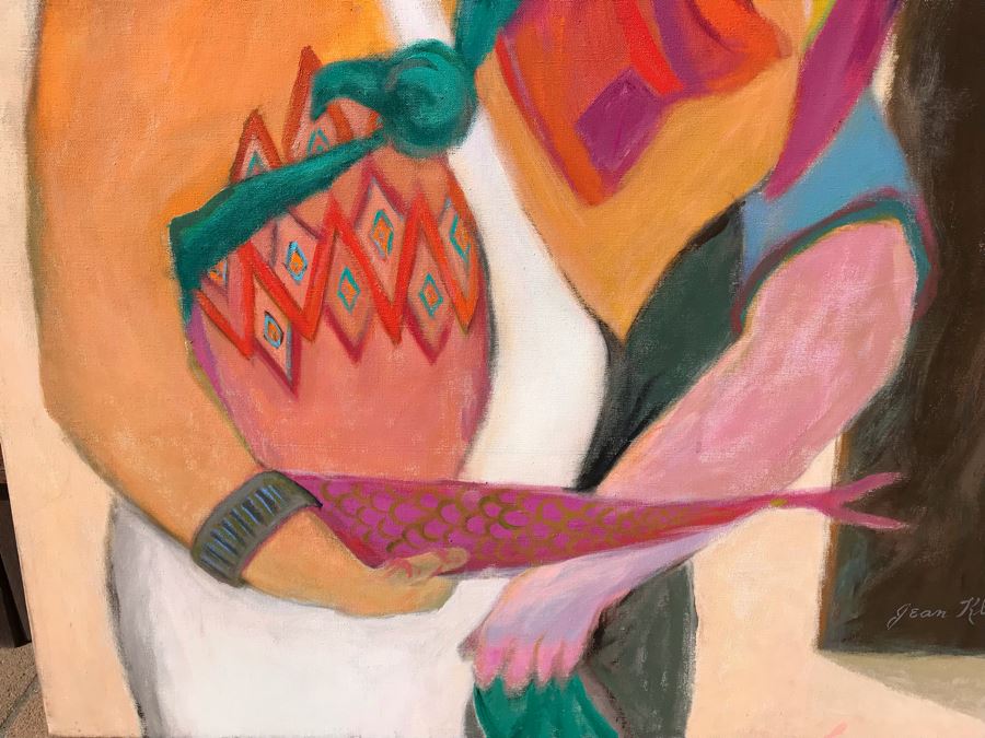 Original Jean Klafs Abstract Expressionist Painting On Canvas Titled 'Antigua Woman' 36 X 36 [Photo 5]