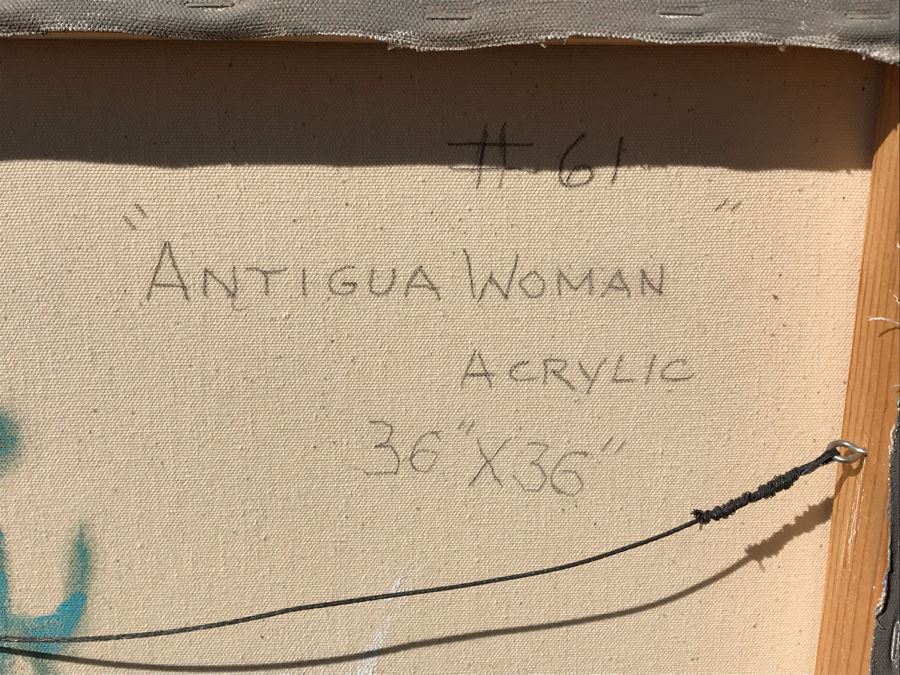 Original Jean Klafs Abstract Expressionist Painting On Canvas Titled 'Antigua Woman' 36 X 36 [Photo 10]