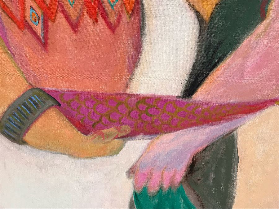 Original Jean Klafs Abstract Expressionist Painting On Canvas Titled 'Antigua Woman' 36 X 36 [Photo 6]