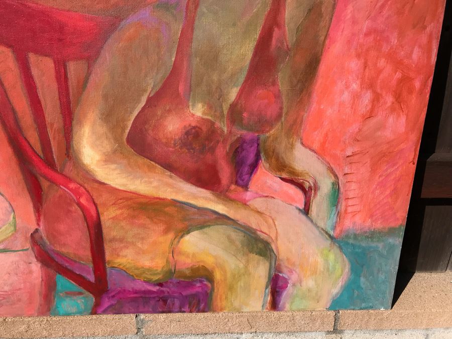 Original Jean Klafs Abstract Expressionist Painting On Canvas Titled 'Lady In Red' 36 X 40 [Photo 6]