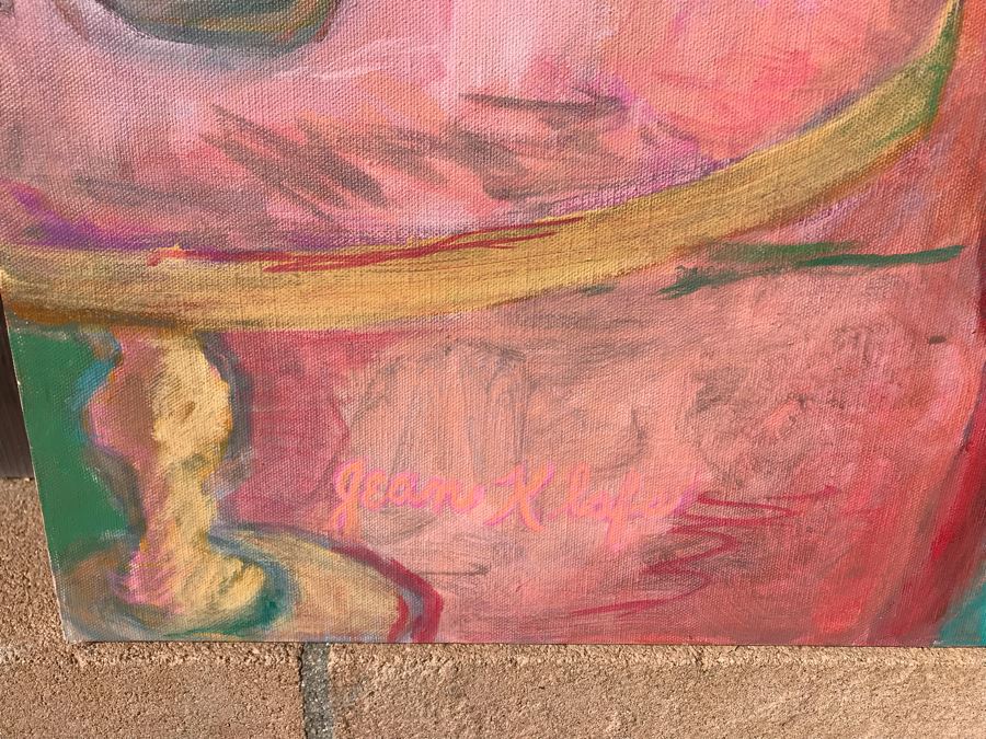 Original Jean Klafs Abstract Expressionist Painting On Canvas Titled 'Lady In Red' 36 X 40 [Photo 8]