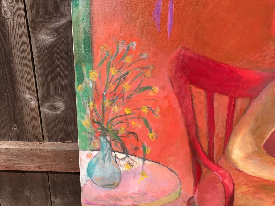 Original Jean Klafs Abstract Expressionist Painting On Canvas Titled 'Lady In Red' 36 X 40 [Photo 7]