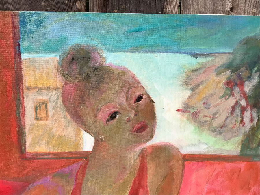 Original Jean Klafs Abstract Expressionist Painting On Canvas Titled 'Lady In Red' 36 X 40 [Photo 4]