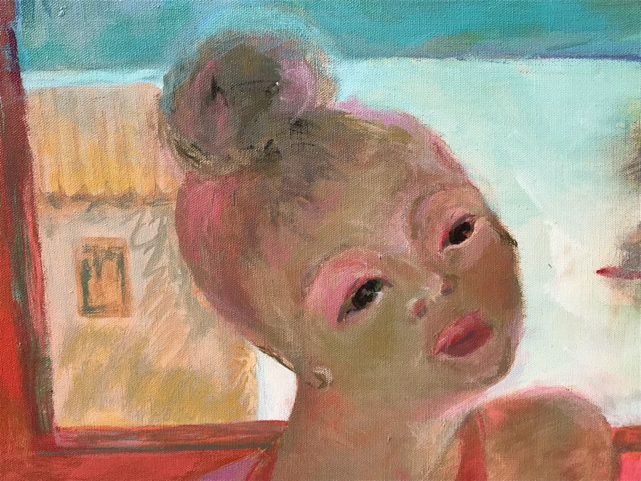 Original Jean Klafs Abstract Expressionist Painting On Canvas Titled 'Lady In Red' 36 X 40 [Photo 5]