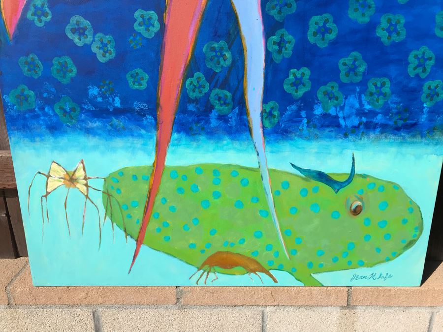 Original Jean Klafs Abstract Expressionist Painting On Canvas Titled 'Ribbon Tail' 48 X 36 [Photo 3]