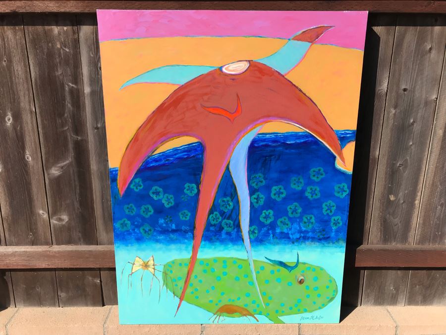 Original Jean Klafs Abstract Expressionist Painting On Canvas Titled 'Ribbon Tail' 48 X 36 [Photo 2]