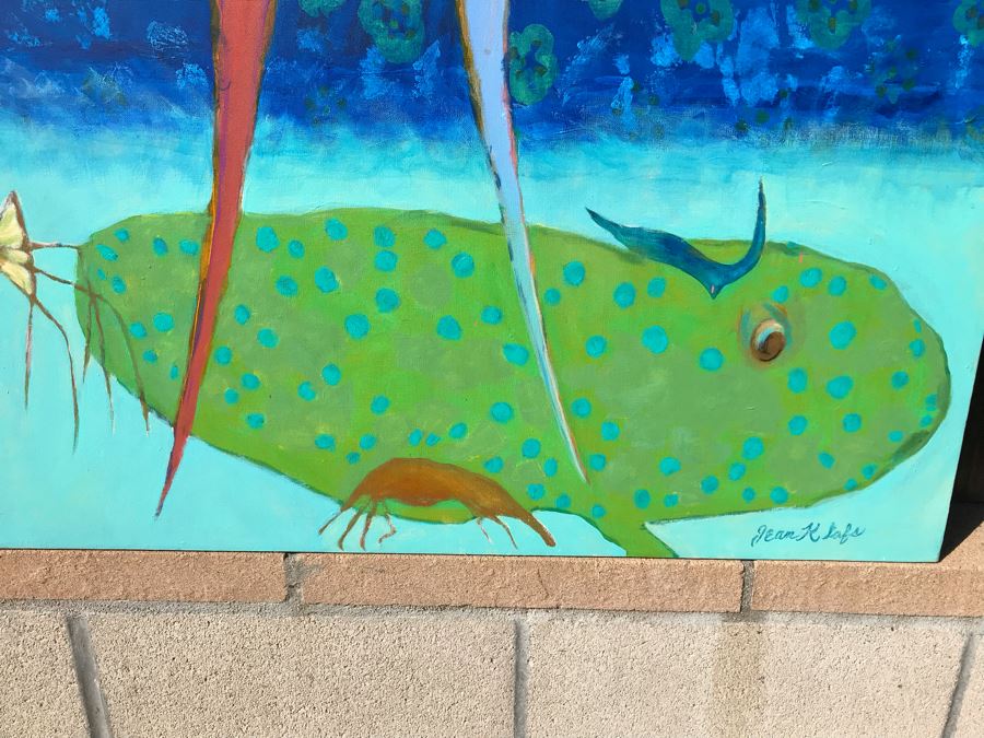 Original Jean Klafs Abstract Expressionist Painting On Canvas Titled 'Ribbon Tail' 48 X 36 [Photo 4]