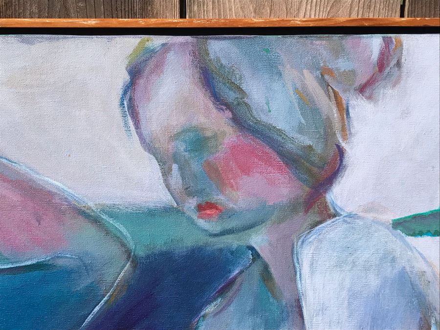 Original Jean Klafs Abstract Expressionist Framed Painting On Canvas Titled 'Blue Bathers' 41 X 37 [Photo 4]