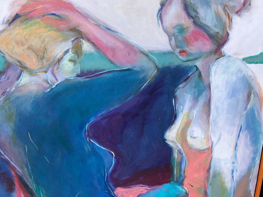 Original Jean Klafs Abstract Expressionist Framed Painting On Canvas Titled 'Blue Bathers' 41 X 37 [Photo 5]