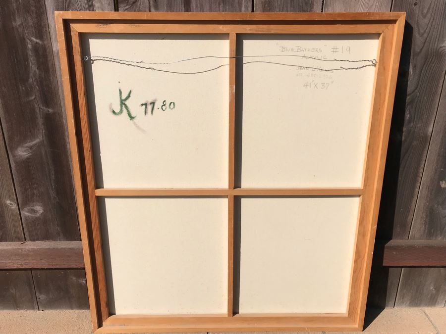 Original Jean Klafs Abstract Expressionist Framed Painting On Canvas Titled 'Blue Bathers' 41 X 37 [Photo 9]