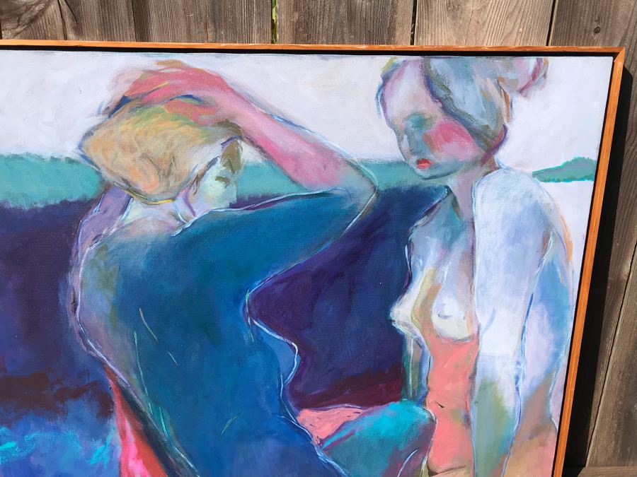 Original Jean Klafs Abstract Expressionist Framed Painting On Canvas Titled 'Blue Bathers' 41 X 37 [Photo 3]