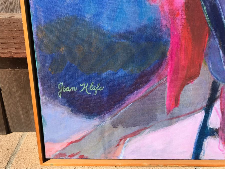 Original Jean Klafs Abstract Expressionist Framed Painting On Canvas Titled 'Blue Bathers' 41 X 37 [Photo 8]