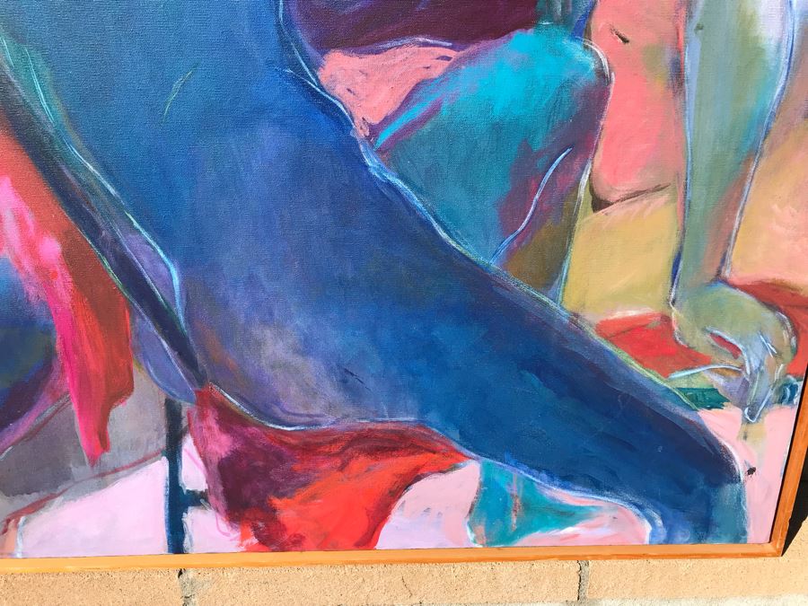 Original Jean Klafs Abstract Expressionist Framed Painting On Canvas Titled 'Blue Bathers' 41 X 37 [Photo 6]