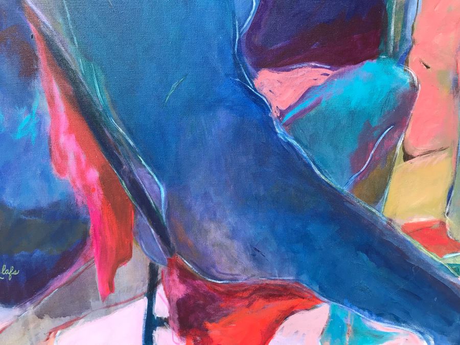 Original Jean Klafs Abstract Expressionist Framed Painting On Canvas Titled 'Blue Bathers' 41 X 37 [Photo 7]