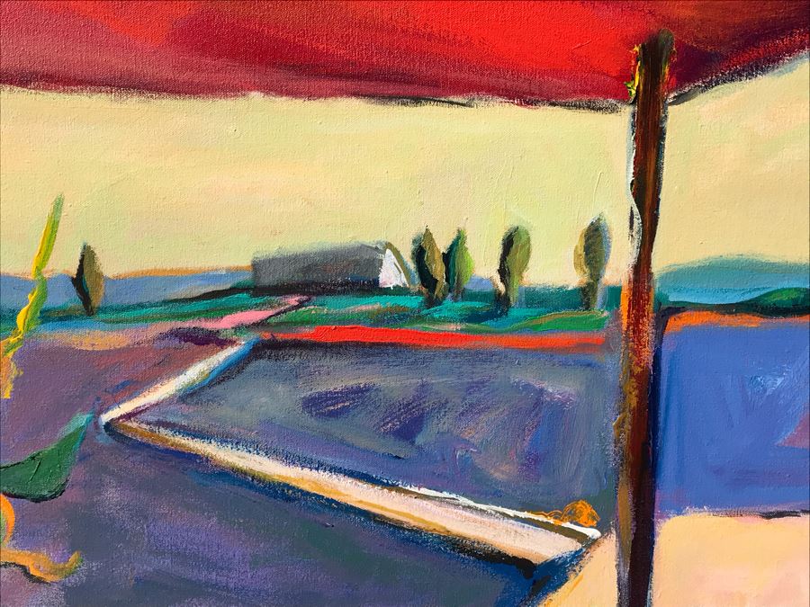 Original Jean Klafs Abstract Expressionist Painting On Canvas Titled 'Arizona Patio' 36 X 40 [Photo 4]