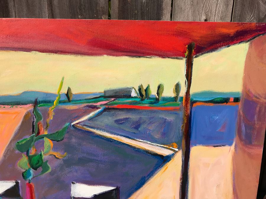 Original Jean Klafs Abstract Expressionist Painting On Canvas Titled 'Arizona Patio' 36 X 40 [Photo 3]