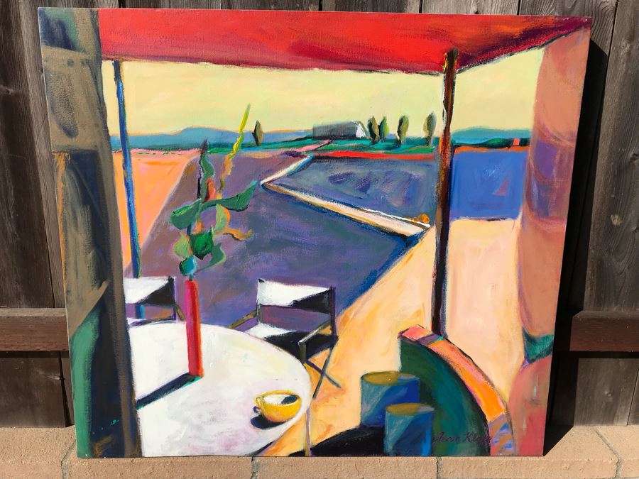 Original Jean Klafs Abstract Expressionist Painting On Canvas Titled 'Arizona Patio' 36 X 40 [Photo 1]
