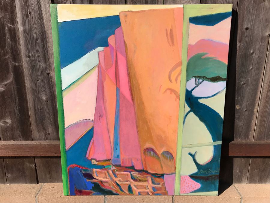 Original Jean Klafs Abstract Expressionist Painting On Canvas Titled 'Bandelier Ruins' 42 X 36 [Photo 2]