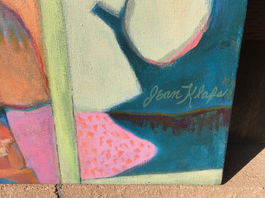 Original Jean Klafs Abstract Expressionist Painting On Canvas Titled 'Bandelier Ruins' 42 X 36 [Photo 7]