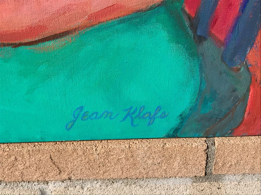 Original Jean Klafs Abstract Expressionist Painting On Canvas Titled 'Blue Hat' 36 X 36 [Photo 7]