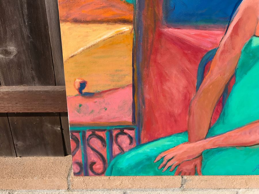 Original Jean Klafs Abstract Expressionist Painting On Canvas Titled 'Blue Hat' 36 X 36 [Photo 6]