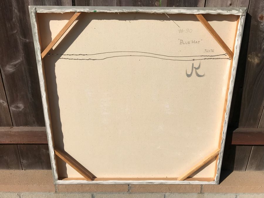 Original Jean Klafs Abstract Expressionist Painting On Canvas Titled 'Blue Hat' 36 X 36 [Photo 8]